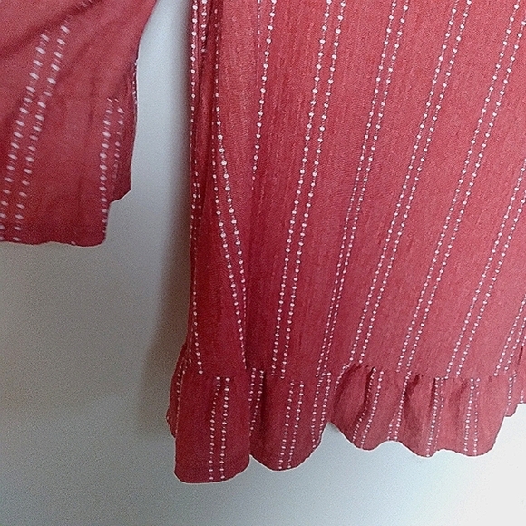 Anthropologie W5 Coral and White Dot Stripe Quarter Sleeve Babydoll Blouse Large - Picture 4 of 7